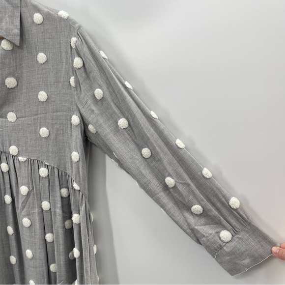 Zara Pom Polka Dot Babydoll Mini Contrast Dress Gray White Shirt Size Medium - Picture 8 of 15